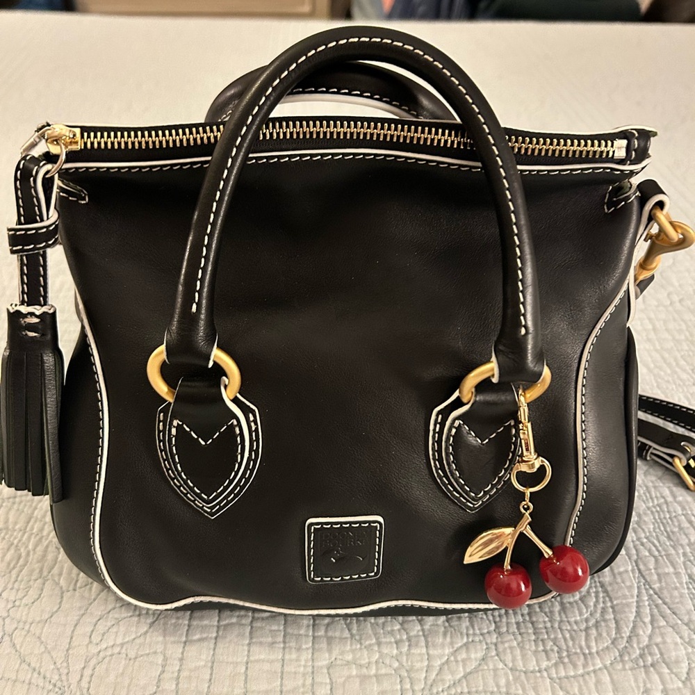 Dooney & Bourke FLORENTINE Navy BLUE Leather Sm SATCHEL CONVERTIBLE W/ 🍒 Charm
